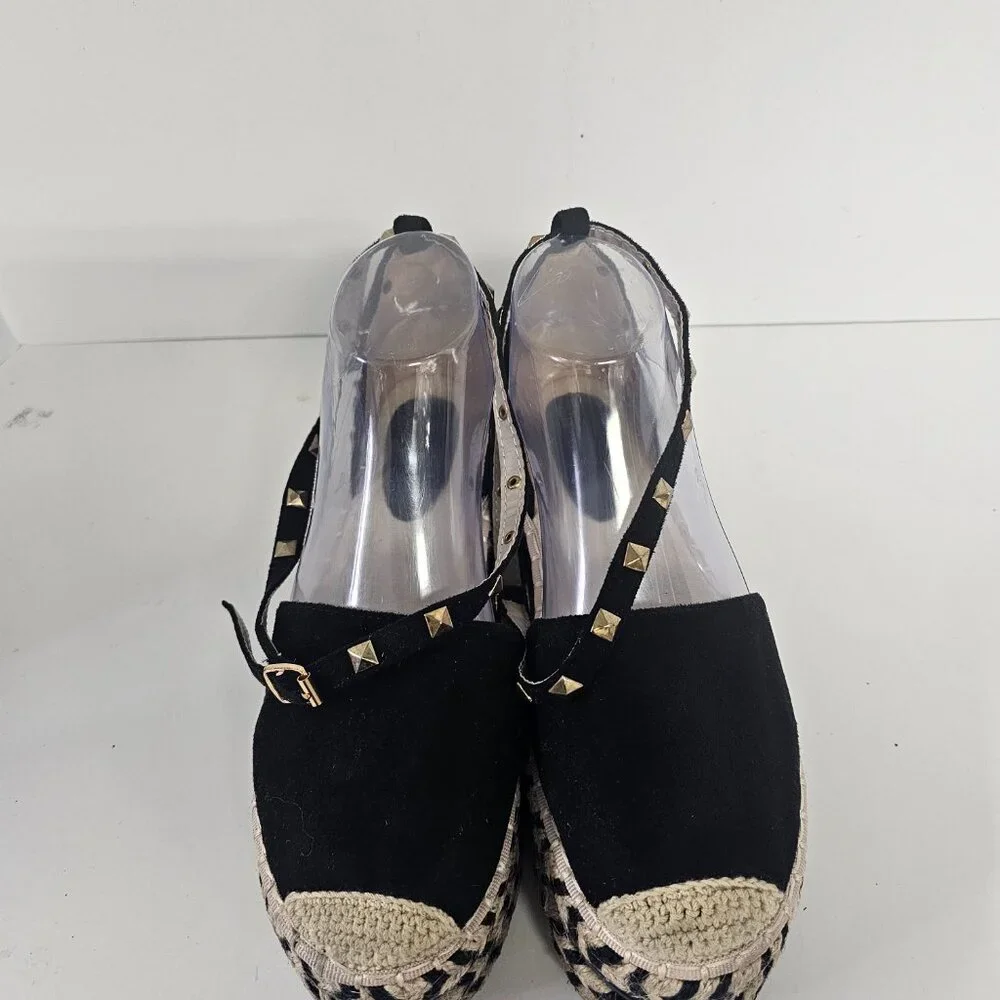 PrettyLittleThing Espadrilles Black Ankle Wrap Canvas Boho 38